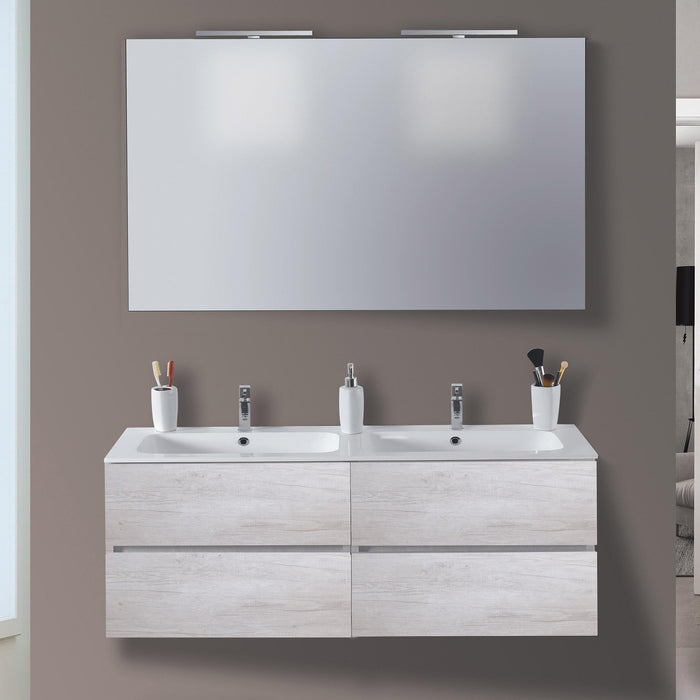 Mobile da Bagno Sospeso 120cm Mazzoni Maiorca Light Doppia Vasca Bianco Frassinato