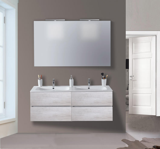 Mobile da Bagno Sospeso 120cm Mazzoni Maiorca Light Doppia Vasca Bianco Frassinato