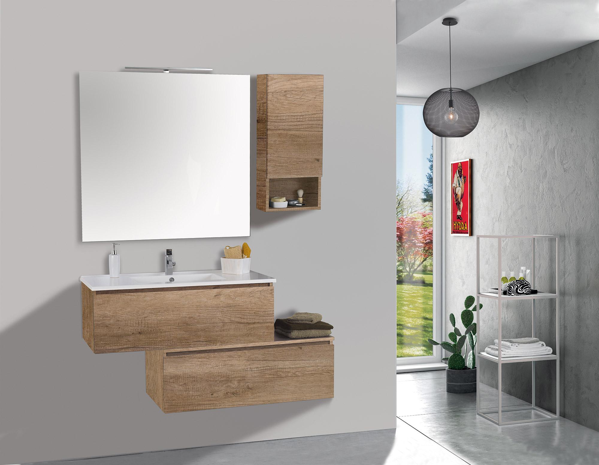 Mobile da Bagno Sospeso 100cm Pensile P18cm Mazzoni Boston 15 Noce Chiaro Frassinato