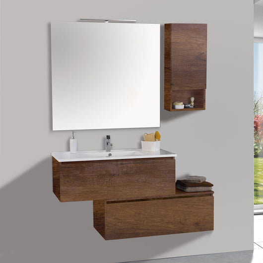 Mobile da Bagno Sospeso 100cm Pensile P18cm Mazzoni Boston 15 Noce Scuro Frassinato