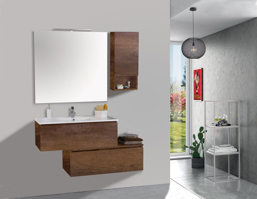 Mobile da Bagno Sospeso 100cm Pensile P18cm Mazzoni Boston 15 Noce Scuro Frassinato