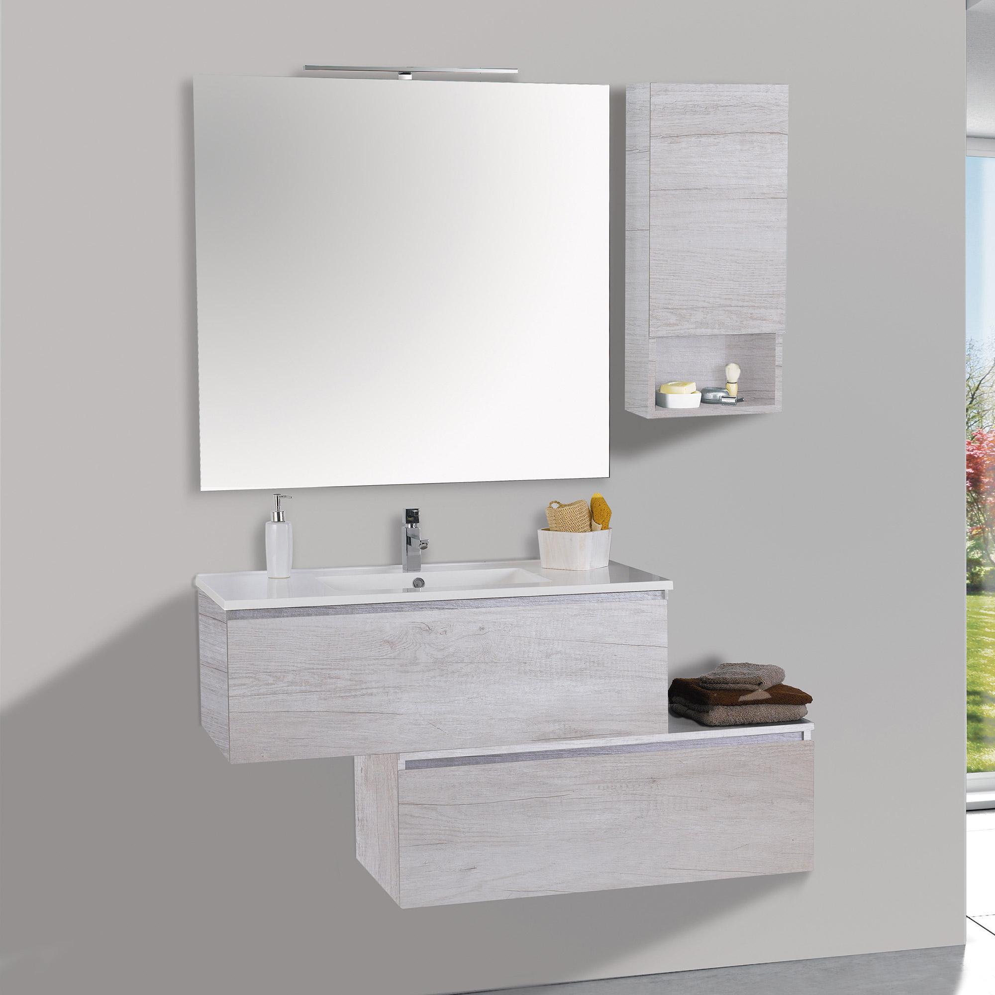 Mobile da Bagno Sospeso 100cm Pensile P18cm Mazzoni Boston 15 Bianco Frassinato