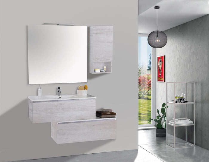 Mobile da Bagno Sospeso 100cm Pensile P18cm Mazzoni Boston 15 Bianco Frassinato