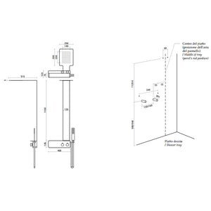 Pannello Doccia con ripiano portaoggetti sinistro realizzato in acciaio inox spazzolato completo di deviatore a 2 vie