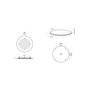 Soffione doccia ad incasso tondo diametro 35 cm in acciaio inox spessore 2 mm con kit di installazione