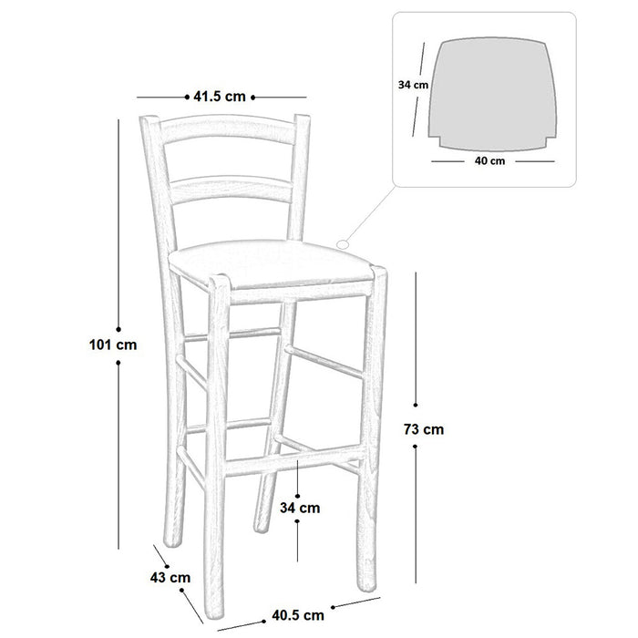 Sgabello Alto in Legno arancione h 73 cm Rustico seduta similpelle marrone