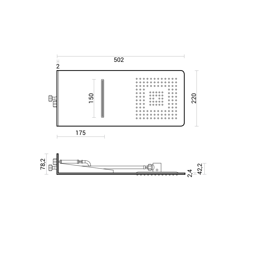 Soffione doccia da incasso di forma squadrata 50x22 con cascata relizzato in acciaio inox spessore 2,4 mm