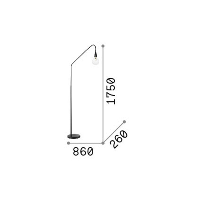 Piantana Moderna Minimal Metallo Nero 1 Luce E27 8W 3000K Luce Calda