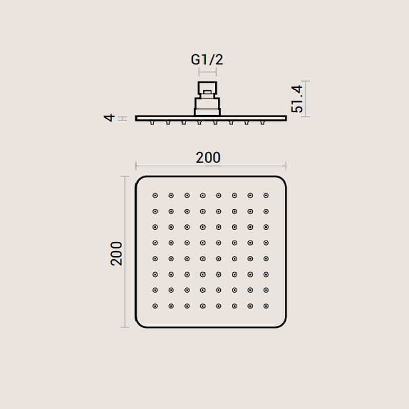 Soffione doccia quadrato in acciaio inox 20x20 spessore 4 mm completo di braccio doccia