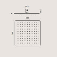 Soffione doccia quadrato in acciaio inox 30x30 spessore 4 mm con braccio doccia