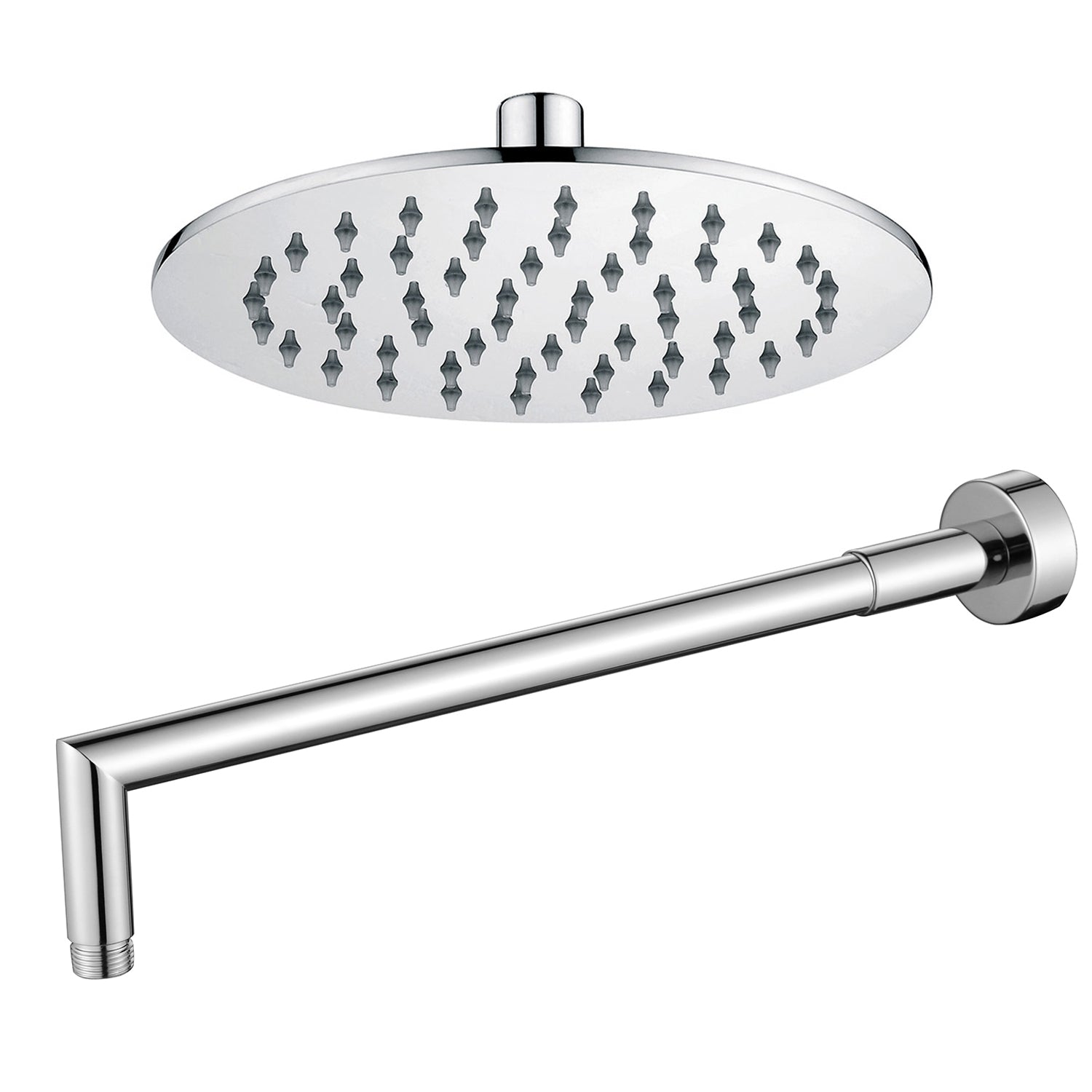 Soffione doccia tondo in acciaio inox diametro 30 cm completo di braccio e ugelli anticalcare