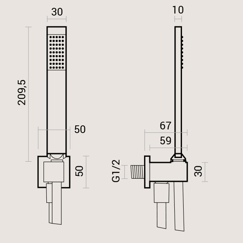 Composizione doccia  soffione acciaio inox 50x22, set duplex e miscelatore termostatico