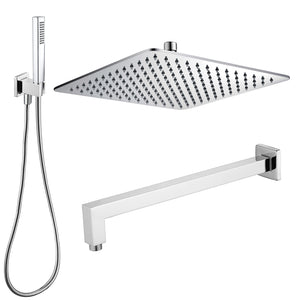 Composizione doccia con soffione quadrato in acciaio inox 25x25 con set duplex e braccio