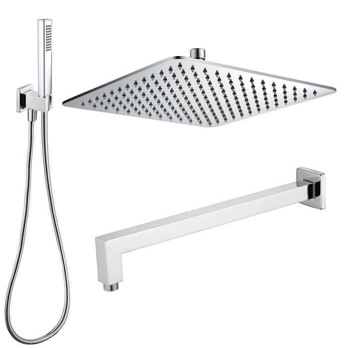 Composizione doccia con soffione quadrato in acciaio inox 20x20 completo di set duplex e braccio 