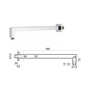 Composizione doccia con soffione quadrato in acciaio inox 25x25 con set duplex e braccio