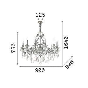 Lampadario Classico Gioconda Metallo-Cristallo Argento 12 Luci E14