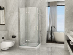 Box doccia in Cristallo 8 mm frameless due lati con due porte a libro soffietto Easyclean - Misura: 80 x 100 x 195h cm