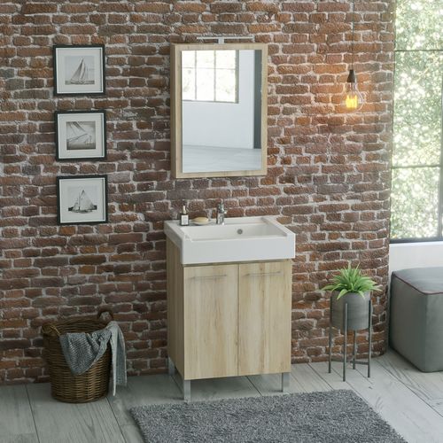 Mobile Lavatoio Con Lavabo In Ceramica 2 Ante Xilon - Bianco Classico - LxP 50x50 cm (1 anta)