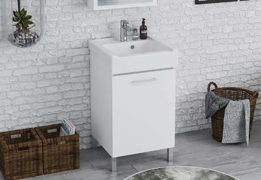 Mobile Lavatoio Con Lavabo In Ceramica 2 Ante Xilon - Bianco Classico - LxP 50x50 cm (1 anta)