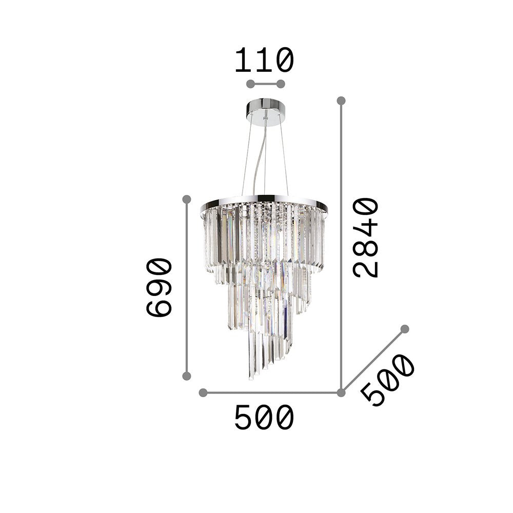 Sospensione Contemporanea Carlton Metallo-Cristallo Cromo 12 Luci E14