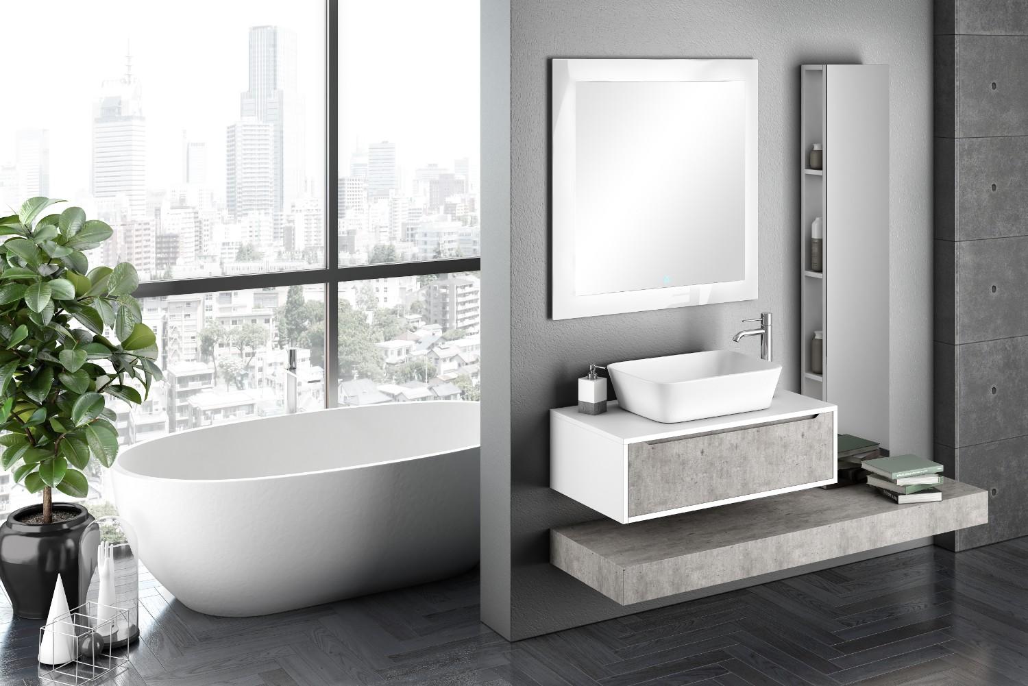 Mobile Bagno Sospeso 120 cm in Legno TFT Belsk Bianco e Cemento