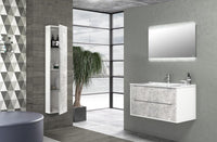 Mobile Bagno Sospeso 90 cm Lavabo Specchio e Lampada a LED TFT Belsk Bianco e Cemento