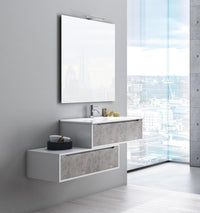 Mobile Bagno Sospeso 90 cm Lavabo Specchio e Lampada a LED TFT Belsk 2 Bianco e Cemento