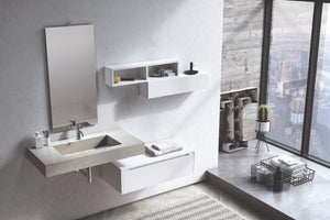 Mobile Bagno Sospeso 90 cm Lavabo Specchio Lampada a LED e 2 Pensili TFT Belsk Bianco Opaco