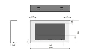 Camino a Bioetanolo da Parete 100x56 cm Murall 1000 Bianco con Vetro