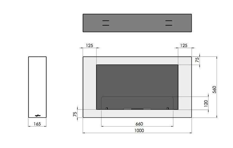 Camino a Bioetanolo da Parete 100x56 cm Murall 1000 Bianco con Vetro