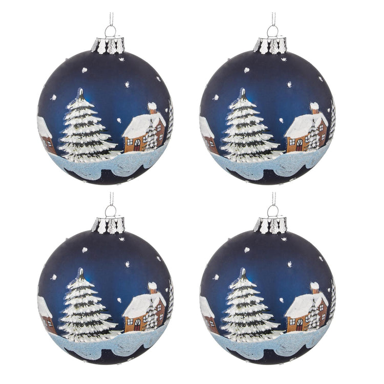 Palle di Natale in Vetro Blu Decorazione Casa con Neve Palline Addobbi Albero Diametro: 100 mm