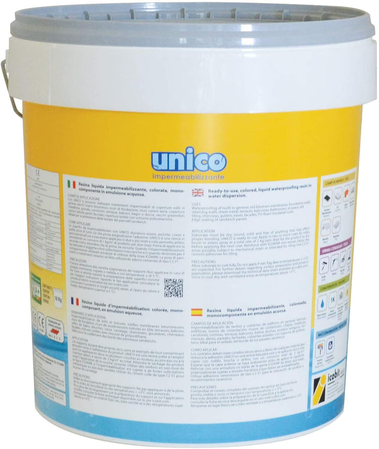 Unico 18-Guaina Liquida Impermeabilizzante Monocomponente A Base Acqua Per Rivestimenti Protettivi Colore Grigio 18Kg-Icobit