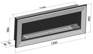 Camino a Bioetanolo da Parete 120x49 cm Frame 1200 Inox con Vetro