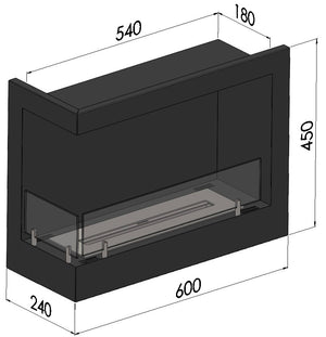 Camino a Bioetanolo da Incasso 60x45 cm Corner 600 Right Nero con Vetro