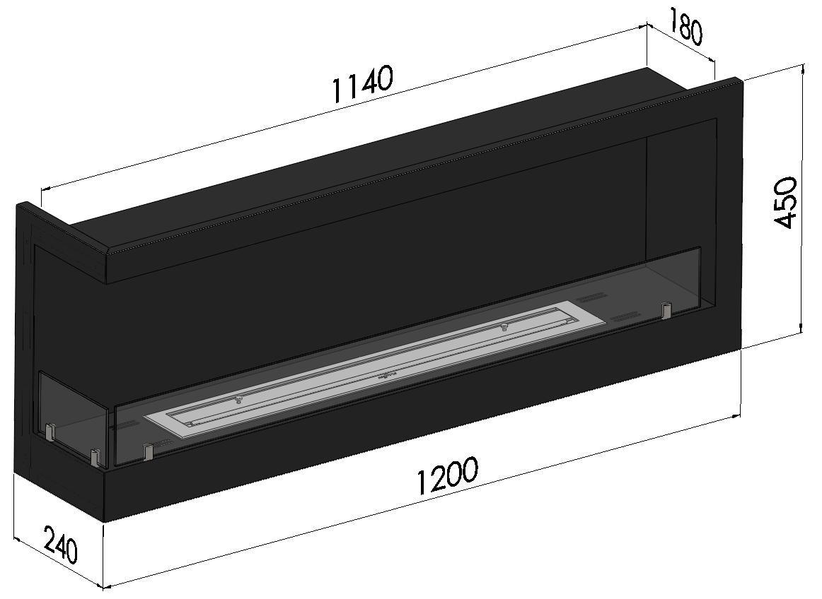 Camino a Bioetanolo da Incasso 120x45 cm Corner 1200 Left Nero con Vetro