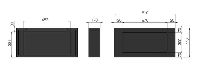 Camino a Bioetanolo da Parete 91x44 cm Blackbox 910 Nero