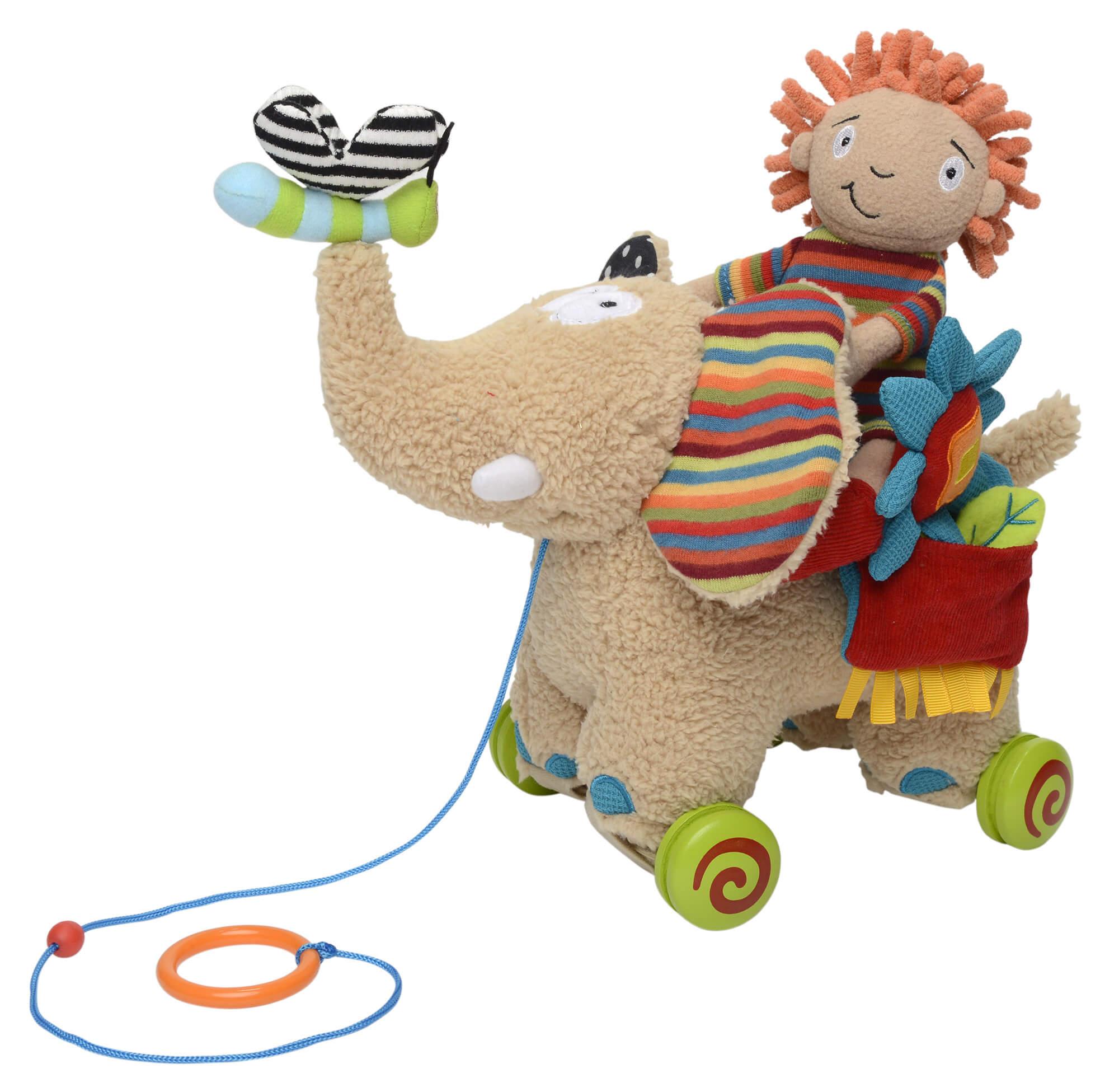 Elefante Peluche Trainabile con Ruote per Bambini Dolce Multicolor