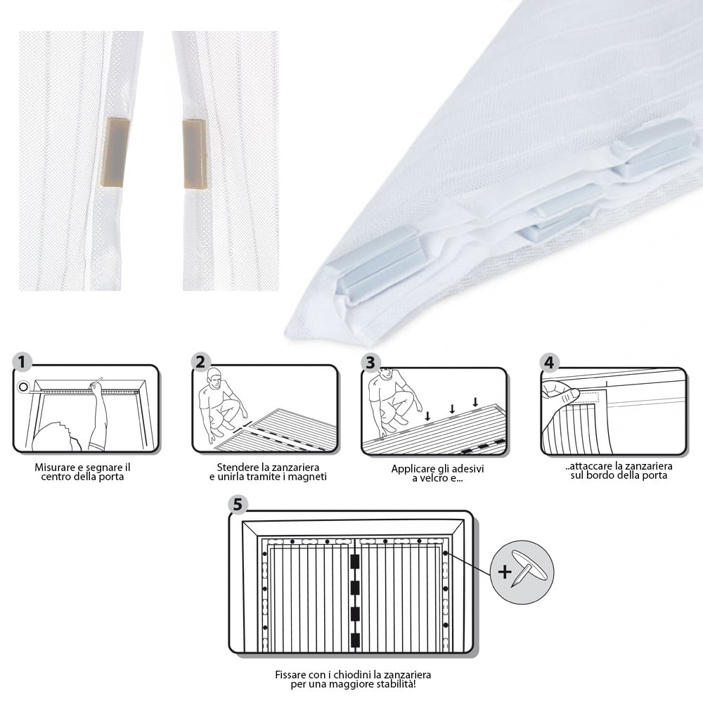 Tenda Zanzariera Magnetica 16 Magneti 120x230 cm per Porte e Finestre Ranieri Bianca