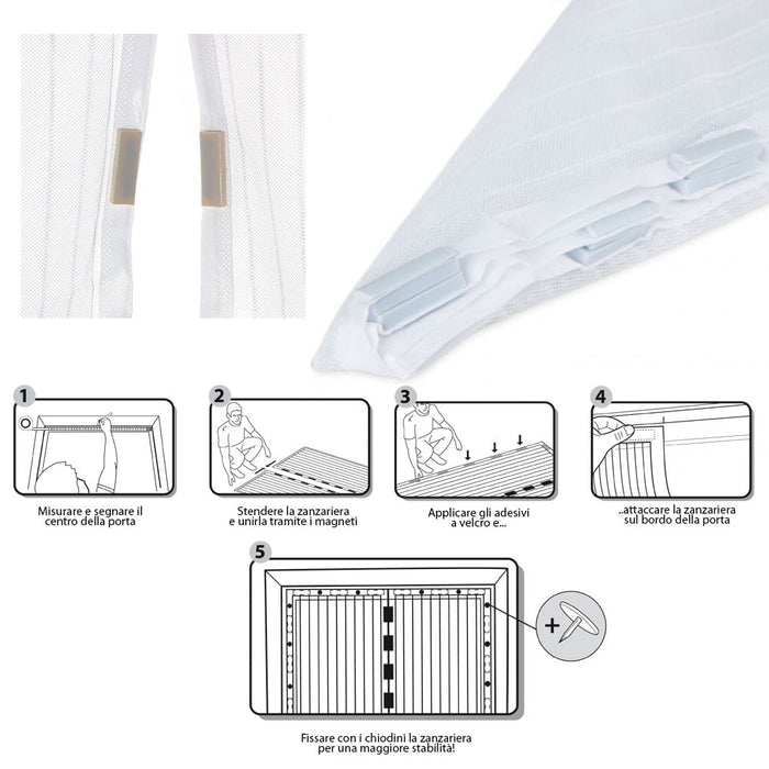 Tenda Zanzariera Magnetica 16 Magneti 120x230 cm per Porte e Finestre Ranieri Bianca