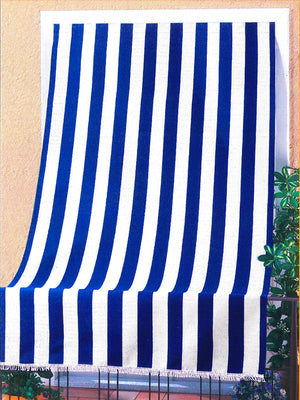 Tenda da Sole per Sormonto 140x250 cm in Poliestere con Anelli Ranieri a Strisce Blu