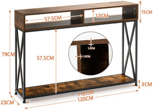 Tavolo Consolle a 2 Livelli con Piedini Regolabili Telaio di Metallo Ripiani Consolle Ingresso salvaspazio per Salotto Ingresso e Corridoio 120 x 23 x 79 cm Marrone