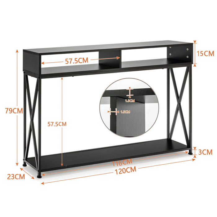 Tavolo Consolle a 2 Livelli con Piedini Regolabili Telaio di Metallo Ripiani Consolle Ingresso salvaspazio per Salotto Ingresso e Corridoio 120 x 23 x 79 cm Nero