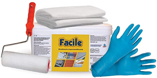 Facile Kit-Set Riparazioni Di Impermeabilizzazione Con Guaina Liquida In Emulsione Acquosa Con Accessori Grigio3 Kg-Icobit