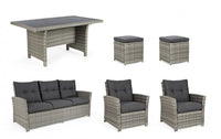 Set Salotto da Giardino Divano 2 Poltrone 2 Sgabelli e Tavolo Ariel Grey