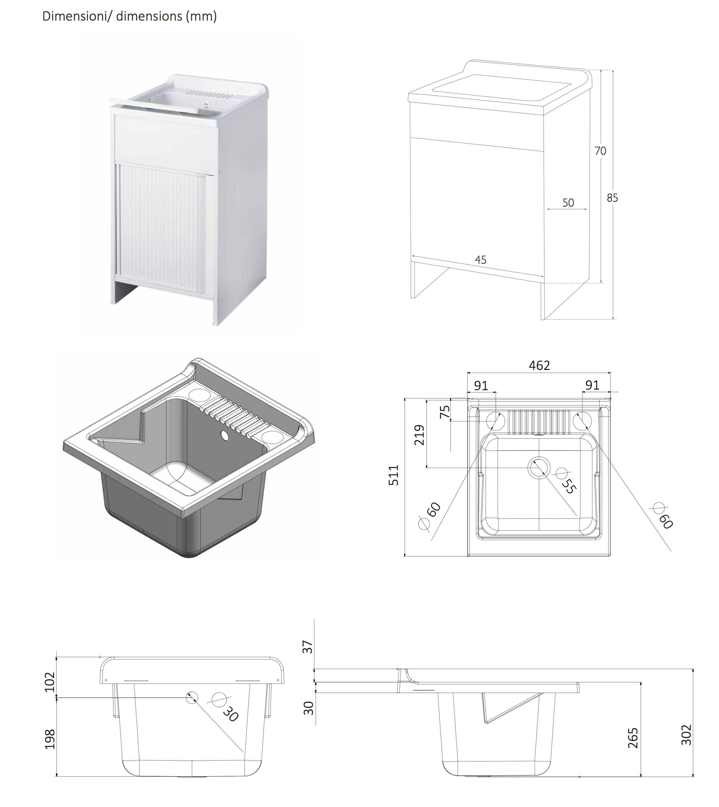 Mobile Lavatoio in Bilaminato 45x50x85 cm Serranda e Asse Forlani Laundry Shutter