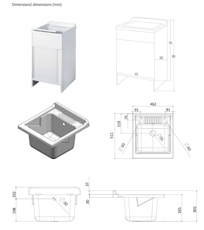 Mobile Lavatoio in Bilaminato 45x50x85 cm Serranda e Asse Forlani Laundry Shutter