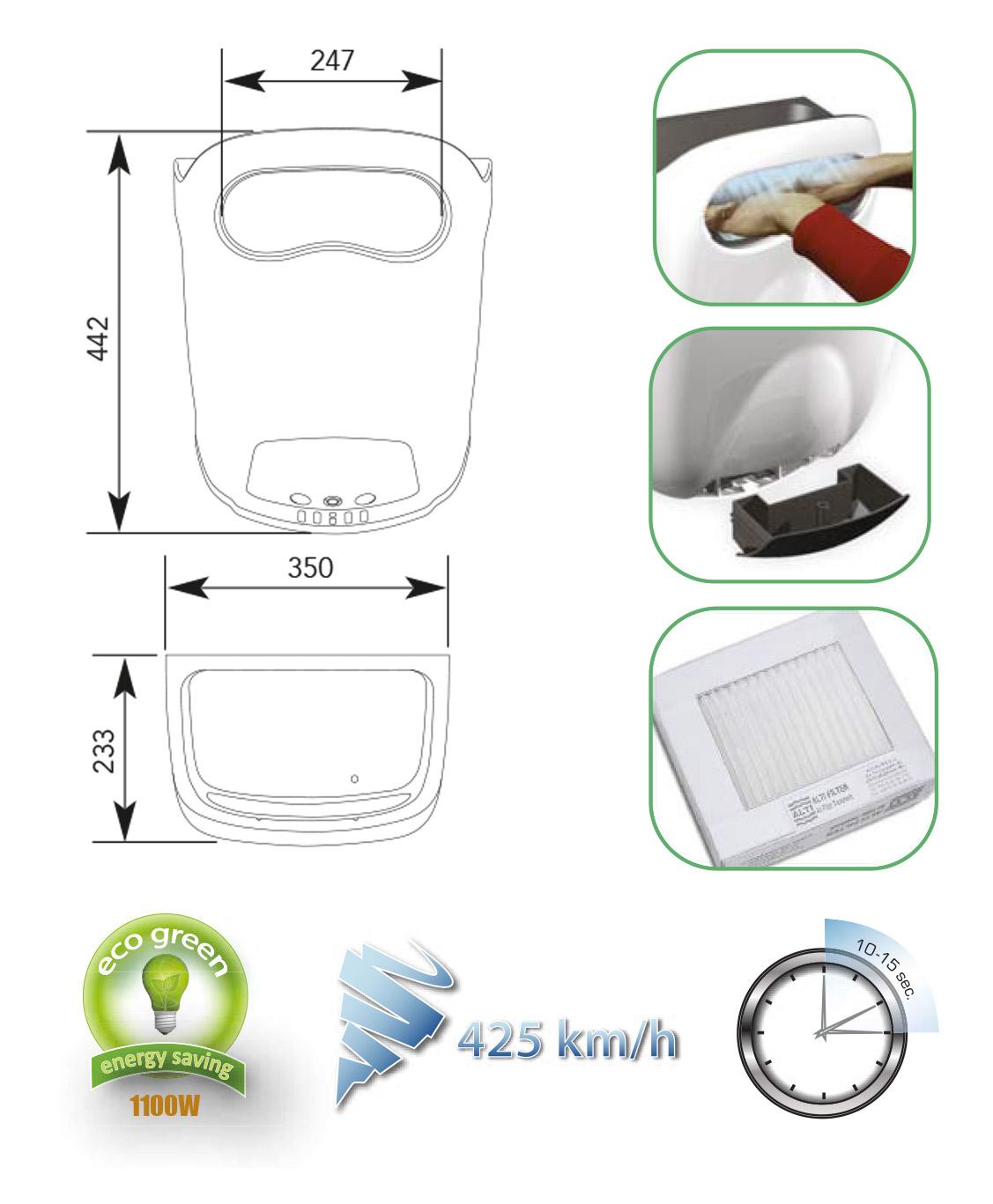 Asciugamani Elettrico con Fotocellula 1100W Vama Vision Air BF Easy Bianco