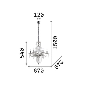 Lampadario Classico Amadeus Metallo-Cristallo Trasparente 6 Luci E14