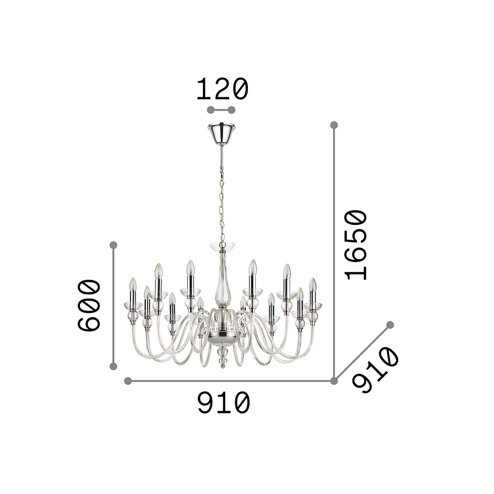 Lampadario Classico Doge Vetro Trasparente 12 Luci E14