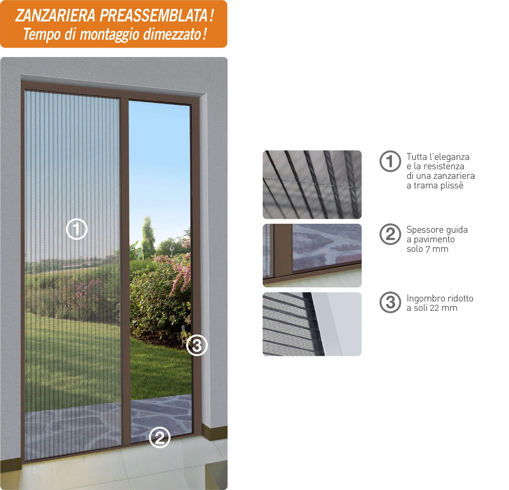 Zanzariera a Scorrimento 150x240 cm per Porta e Balcone Masi Plixè Marrone